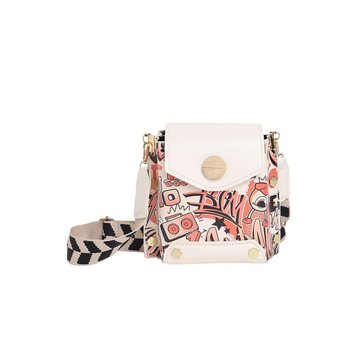 Women's White Printed Leather Sling Bag - White