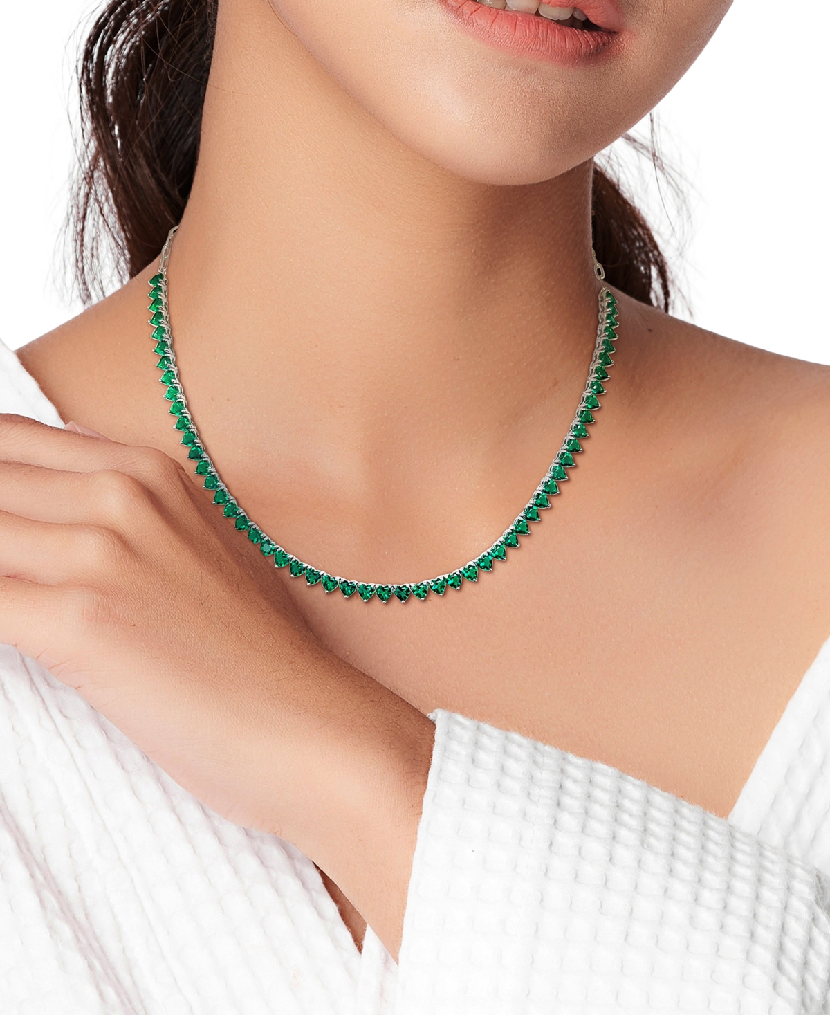 Macy's Lab-created Gemstone 18" Collar Necklace In Sterling Silver In Green