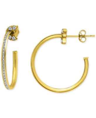 Cubic Zirconia Crescent Moon Small Hoop Earrings, 1", Exclusively at Macy's