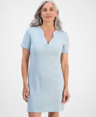 Petite Spread-Collar Short-Sleeve Dress, Exclusively at Macy's 