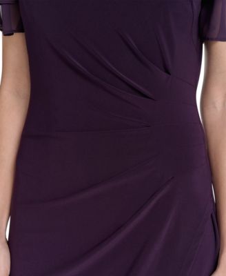 Petite Flutter-sleeve Sheath Knee Length Dress