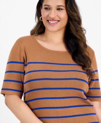 Plus Size Striped Short-Sleeve Top