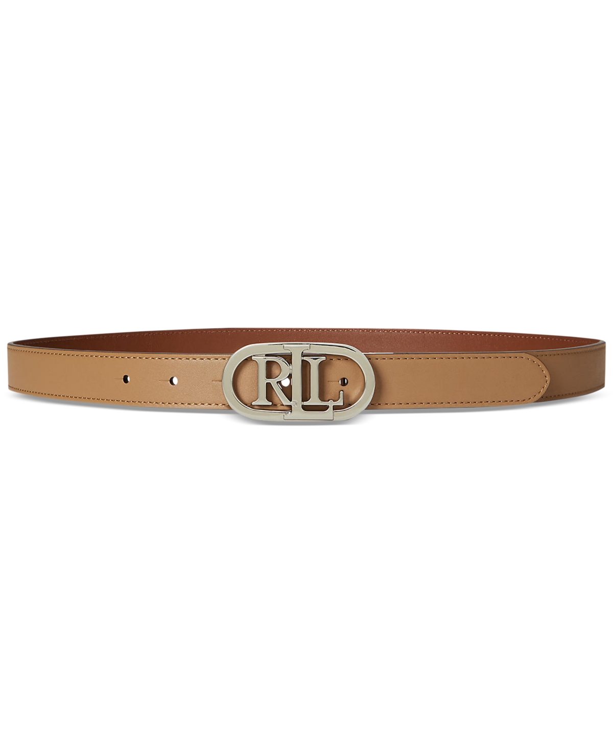 Ralph Lauren Oval-logo Reversible Leather Skinny Belt In Brown