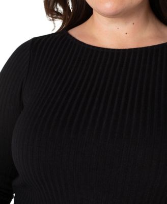Trendy Plus Size Ribbed Boatneck Top 