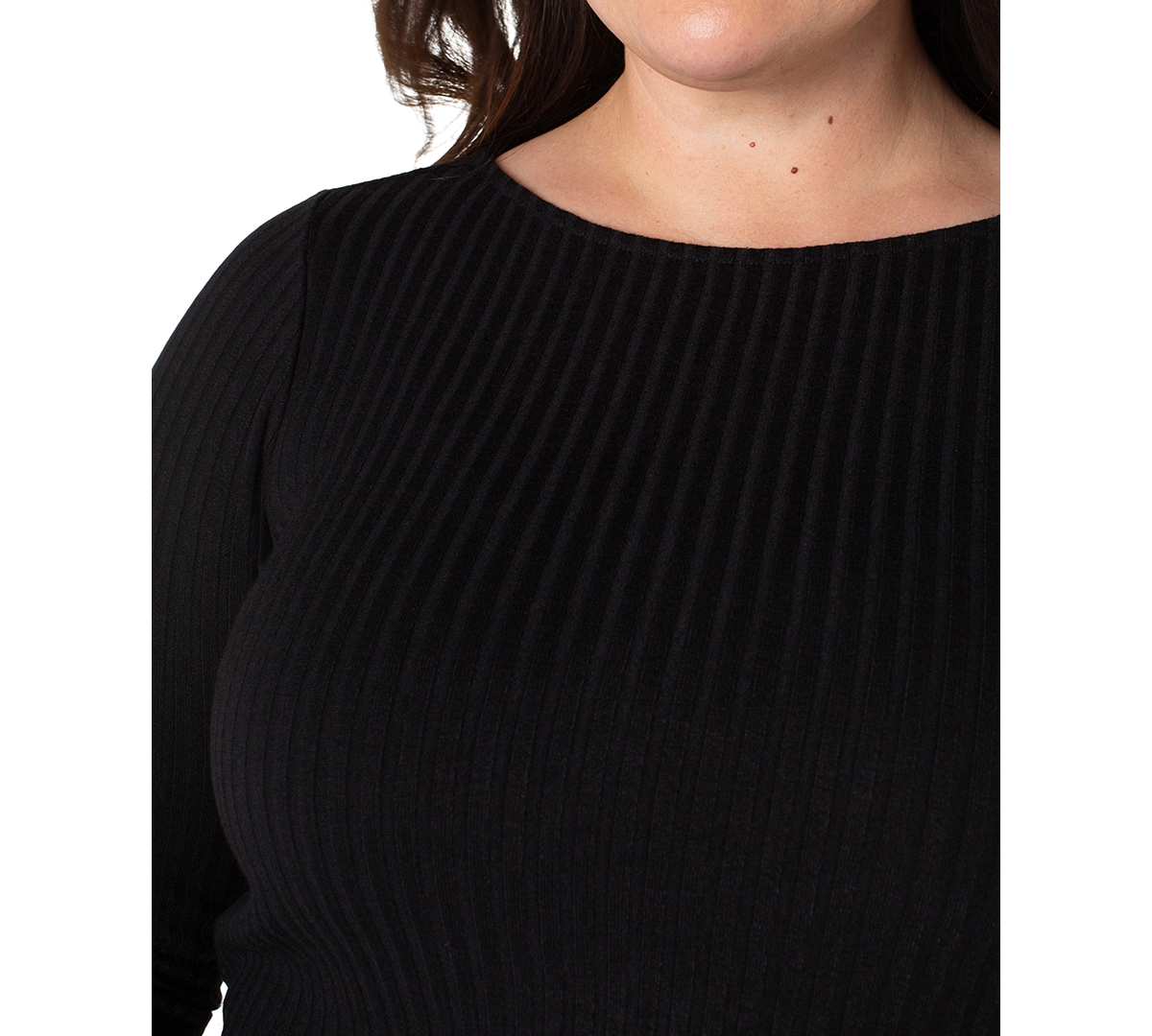 Liverpool Los Angeles Trendy Plus Size Ribbed Boatneck Top In Black