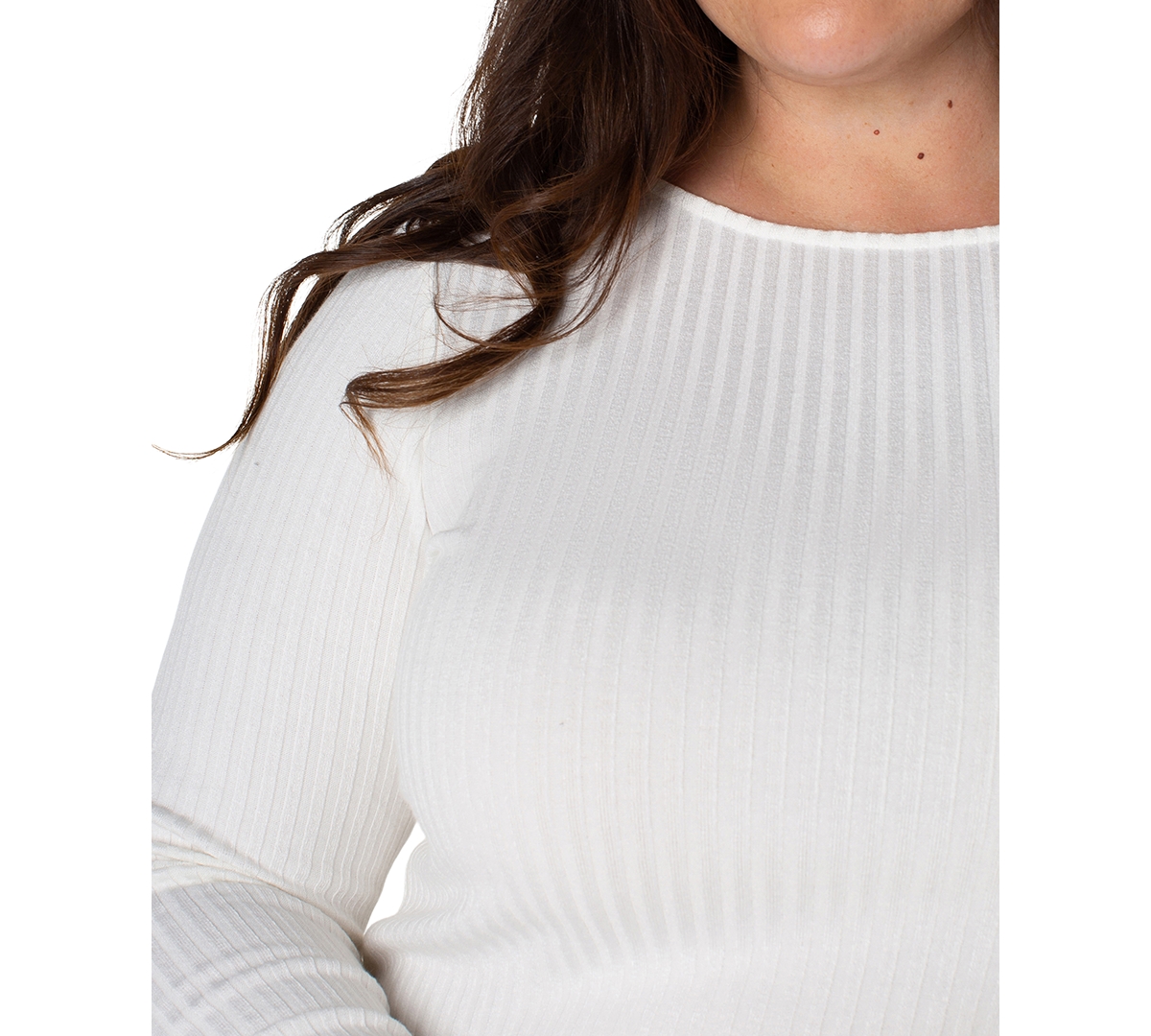 Liverpool Los Angeles Trendy Plus Size Ribbed Boatneck Top In White