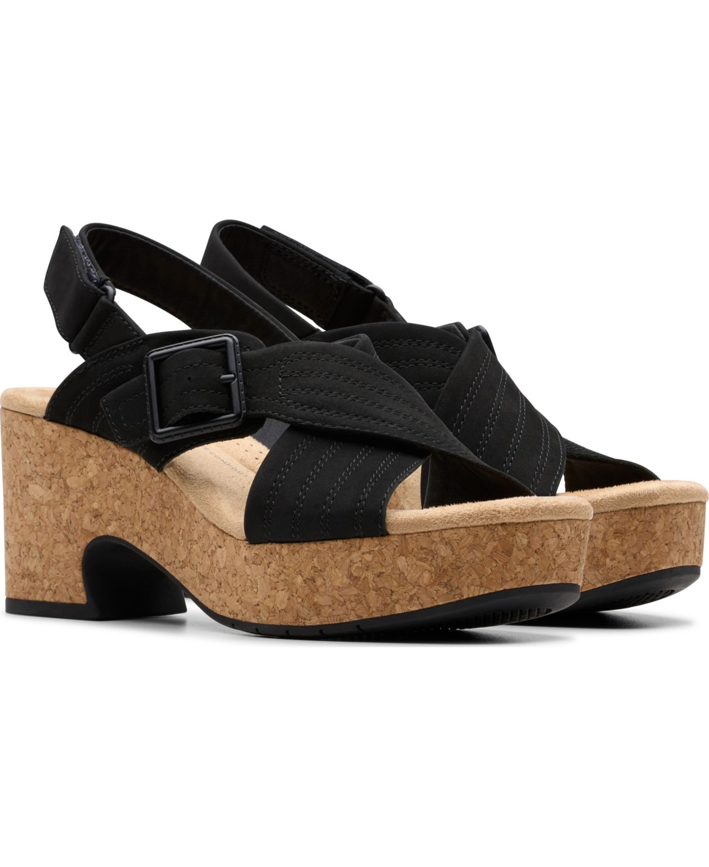 Женские сандалии Clarks Collection Nerisa West Buckle Wedge, цвет: Чёрный нубуковый — фото 5