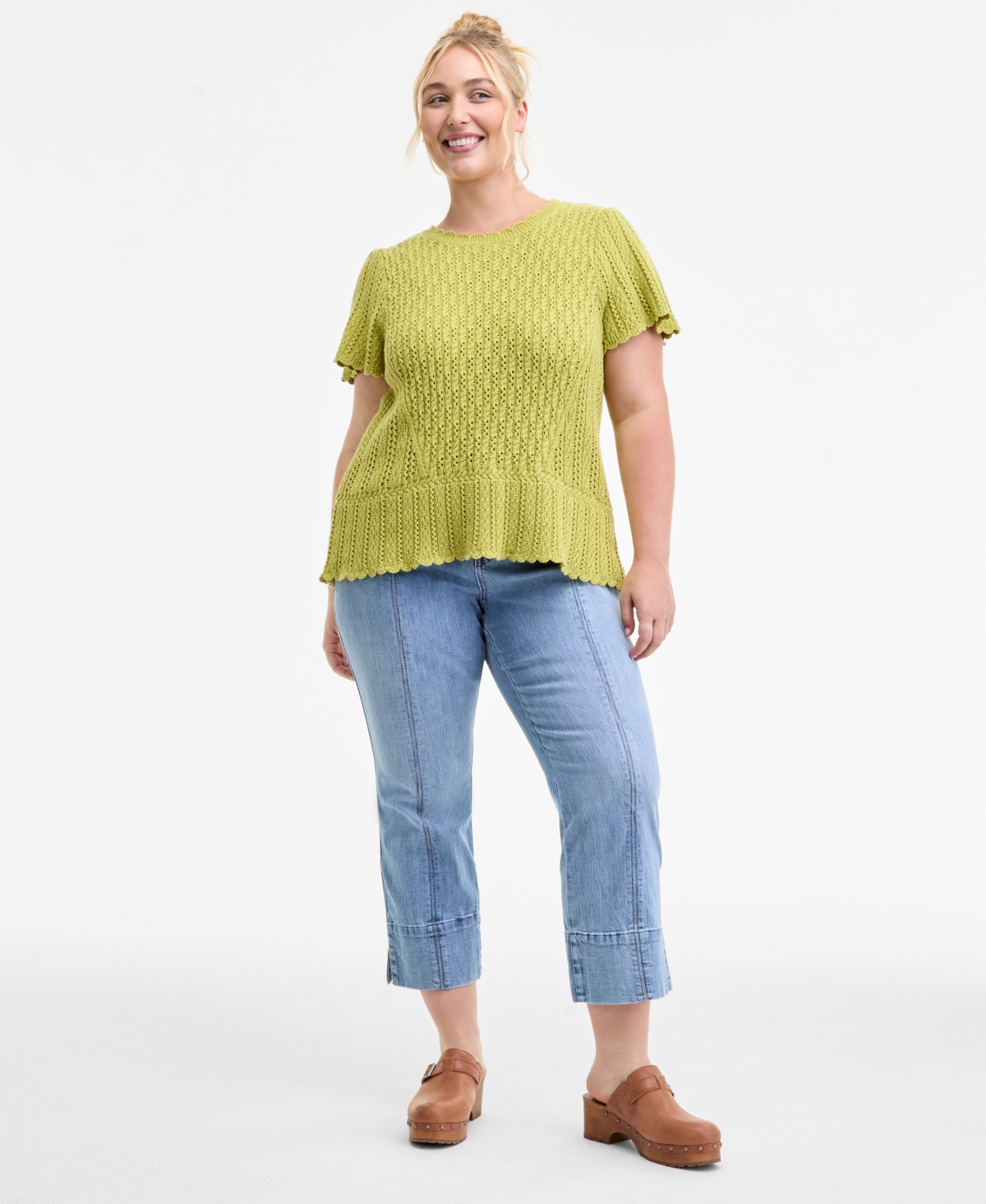 Democracy Trendy Plus Size Flutter-sleeve Sweater In Yellow