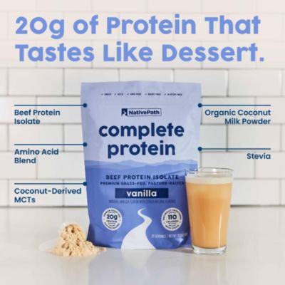 Complete Beef Protein Powder Isolate – 20g Protein, Vanilla Flavor, 30 Servings