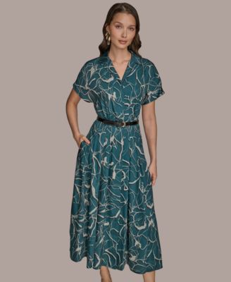 Donna Karan New York - Women's Printed Short-Sleeve Belted Shirtdress