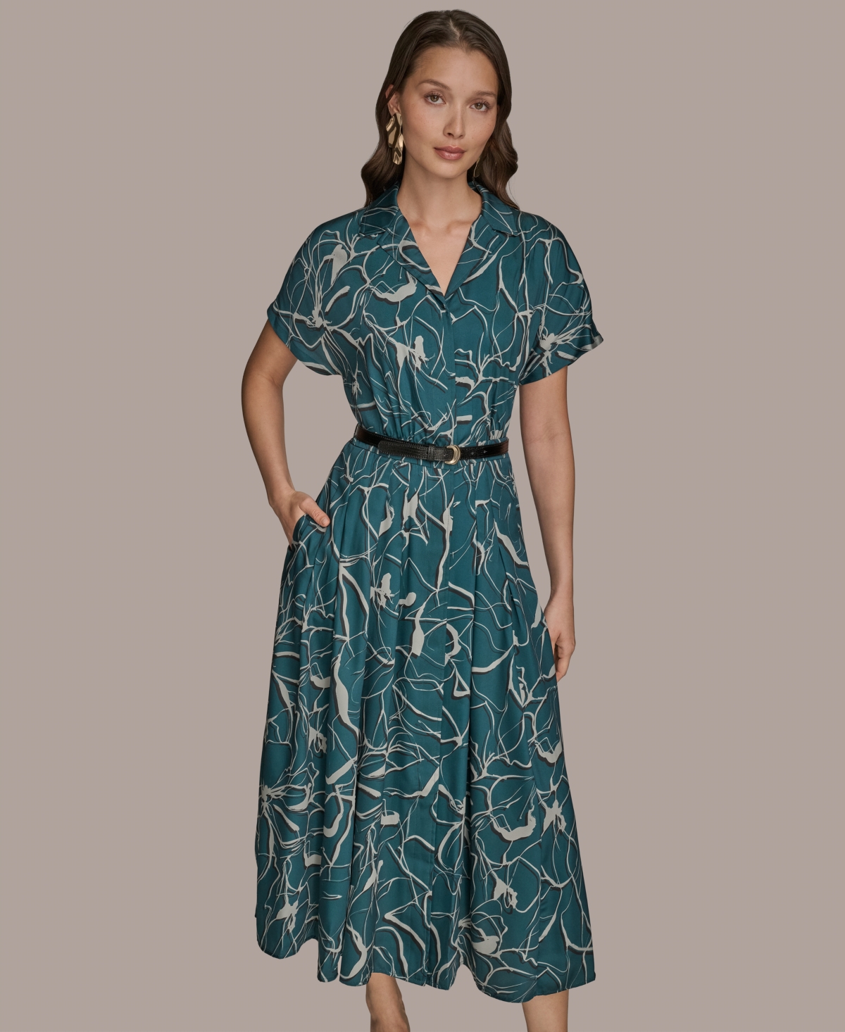 Women's Printed Short-Sleeve Belted Shirtdress - Hudson Multi