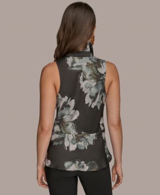 Women's Printed Sleeveless Faux-Wrap Hardware Top