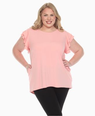 Plus Size Ruffled Sleeve Solid Top