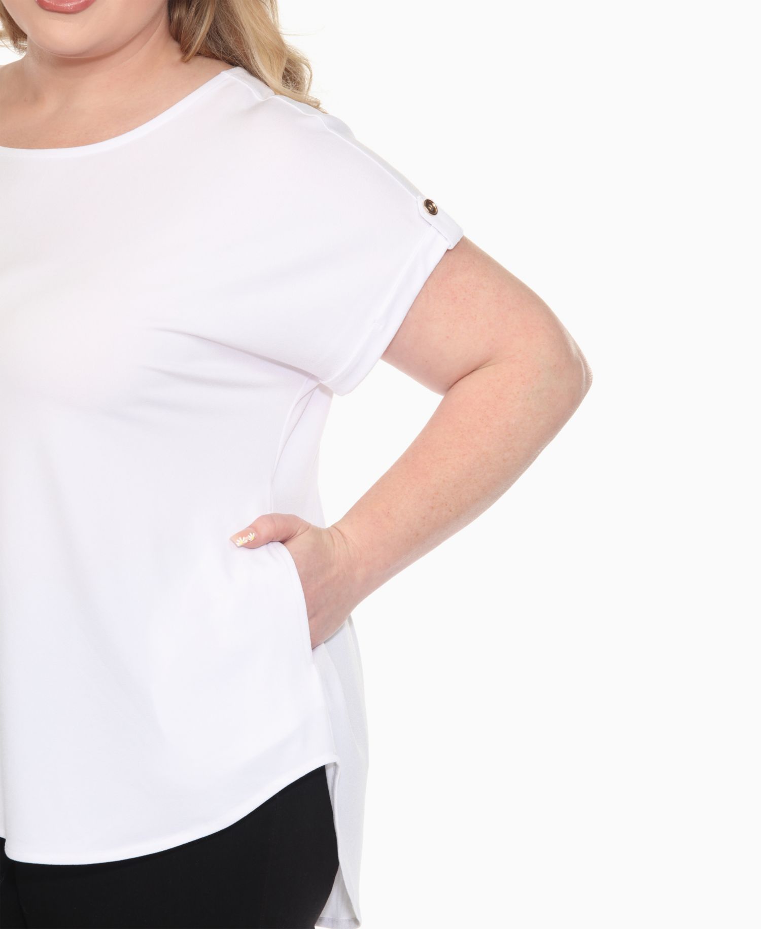 Plus Size Folded Short Sleeve Solid Top