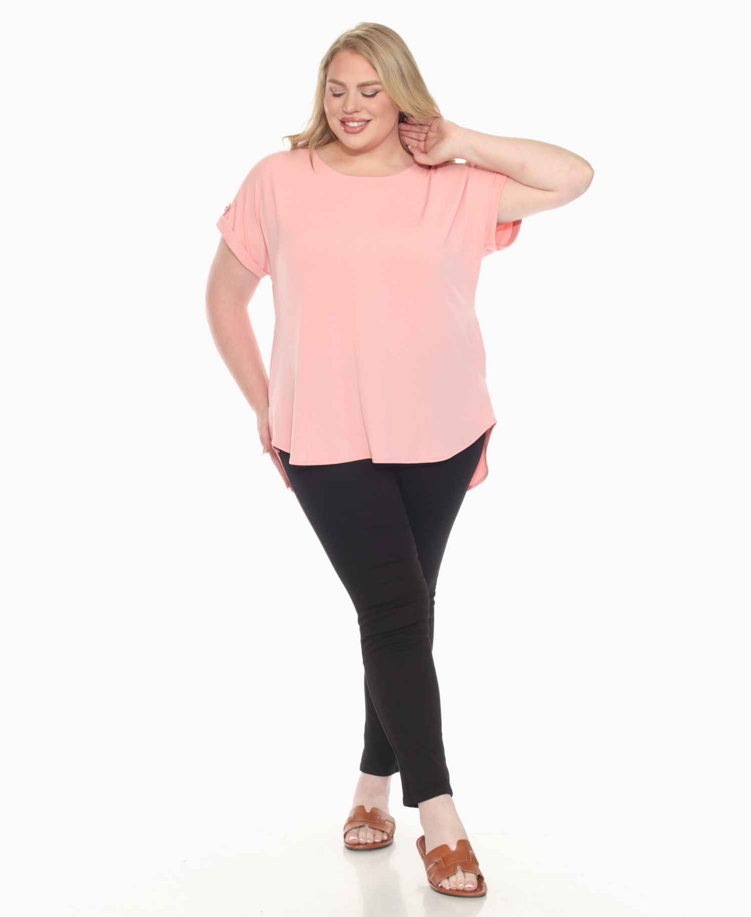 Plus Size Folded Short Sleeve Solid Top