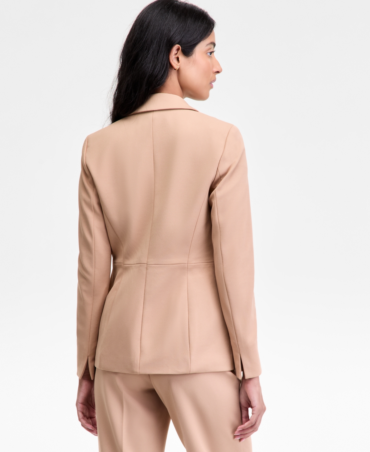 Kasper Peak Lapel Blazer V Neck Top Faux Fly Pants In Pink