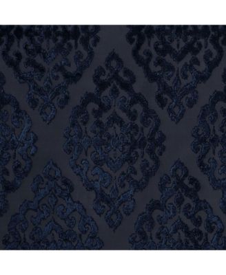 Mirage Knitted Jacquard Damask Total blackout curtains for bedroom, Silver grommet top fit up to 1.25 inches rod Single Curtain Panel for Living Room, Width 50 length 108 inches, Pitch Black Ambiance Navy 1 Window Panel