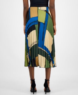 Women's Printed Pleated Flared Midi Skirt