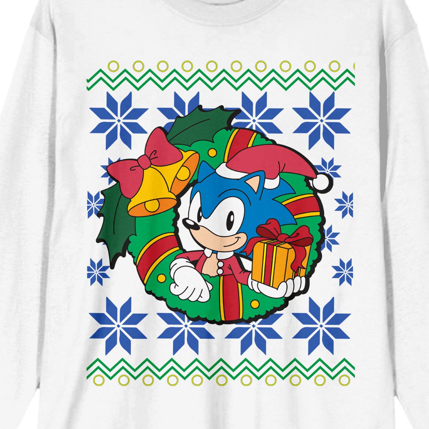 Мужская футболка Sonic the Hedgehog Classic Graphic Christmas Wreath Crew Neck Long Sleeve, цвет: Белый — фото 3