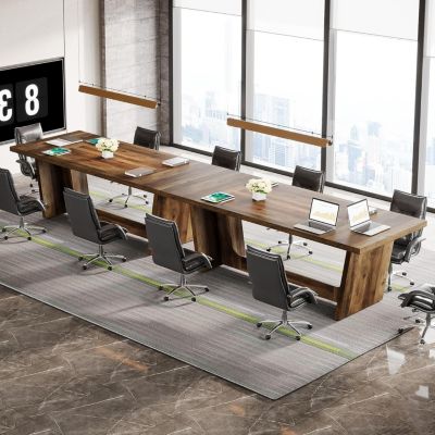 13FT Conference Room Table: Large Rectangular Meeting Seminar Table for 12-16 People, Wood Long Training Table with Heavy-Duty Frame, Business Table for Office, 4PCS