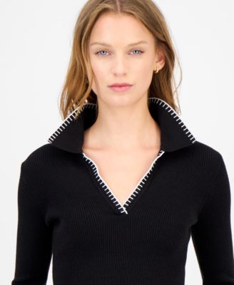 Women's Ribbed-Knit Polo Top