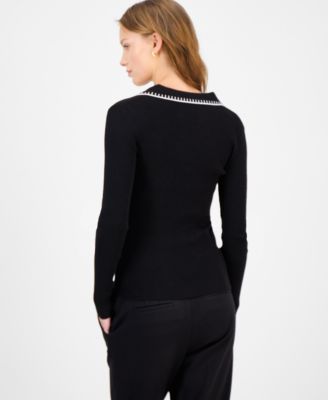 Women's Ribbed-Knit Polo Top