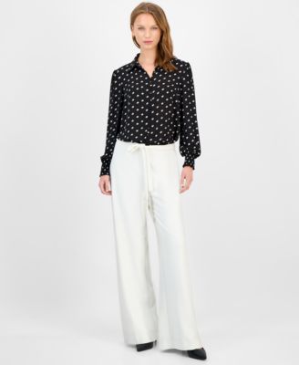 Women's Dot-Print Button-Front Blouse