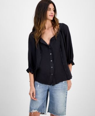 Free People - Women's Lucy Cotton Button-Front Swing Blouse