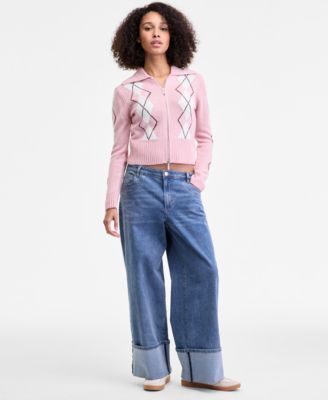 Juniors' High-Rise Cuffed Bow-Embroidery Jeans 