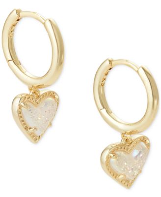 Pav&eacute; & Colored Heart Charm Huggie Hoop Earrings