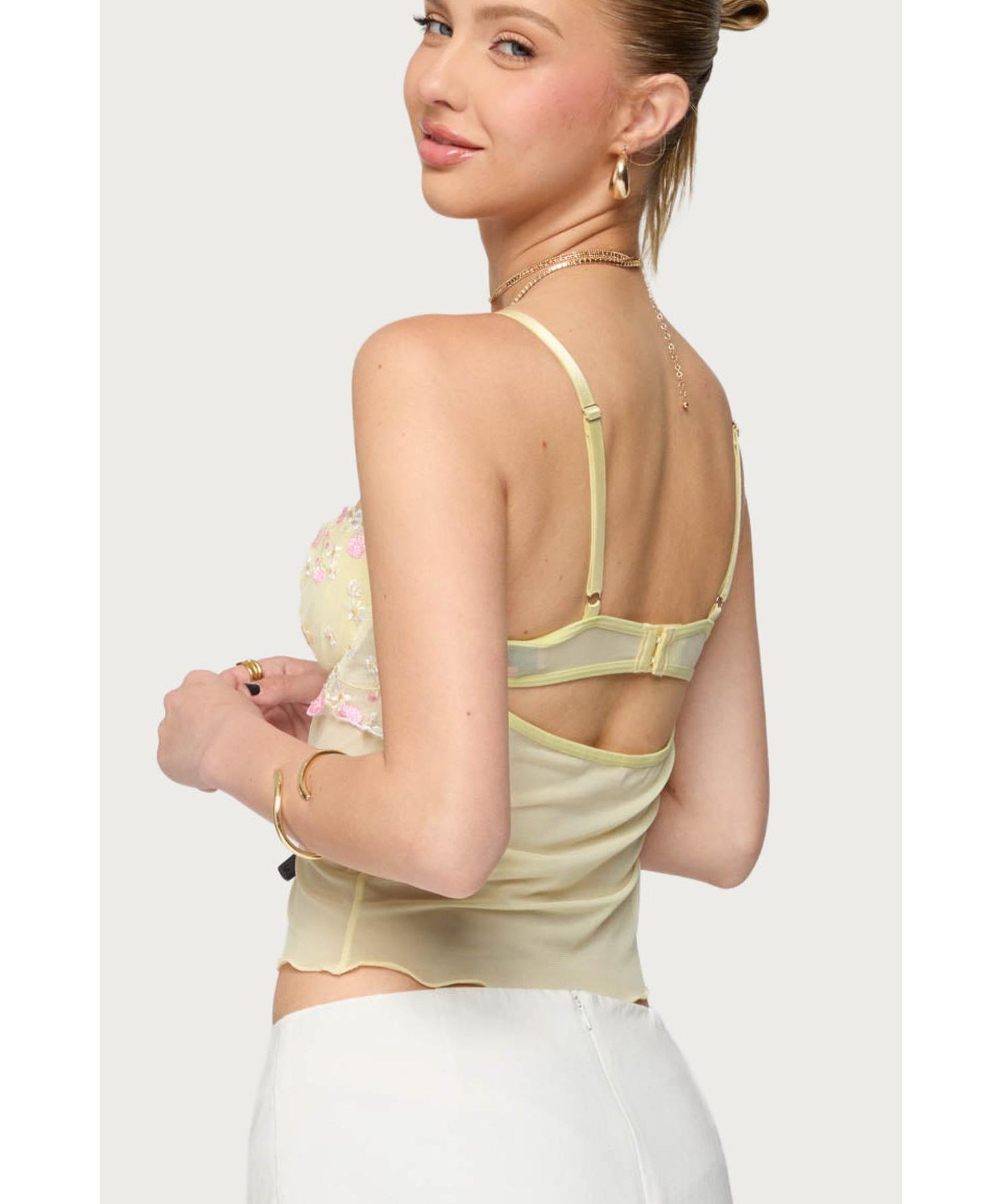 Women's Embroidered Floral Sheer Bra Top
