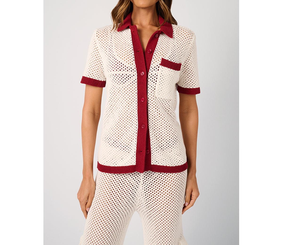 Women's Oversized Crochet Button-up Shirt - Off-white/oxbld