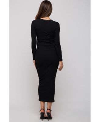 Maternity Charcoal Ribbed Fitted Long Sleeve Midi Dress