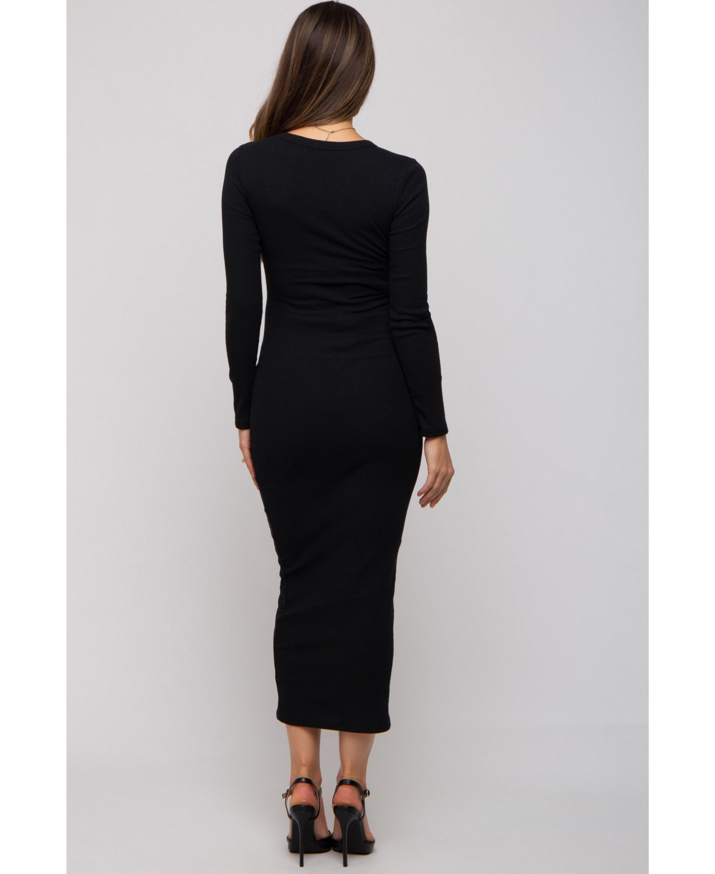 Женское платье Pinkblush Charcoal Ribbed Fitted Long Sleeve Midi, цвет: Чёрный — фото 2