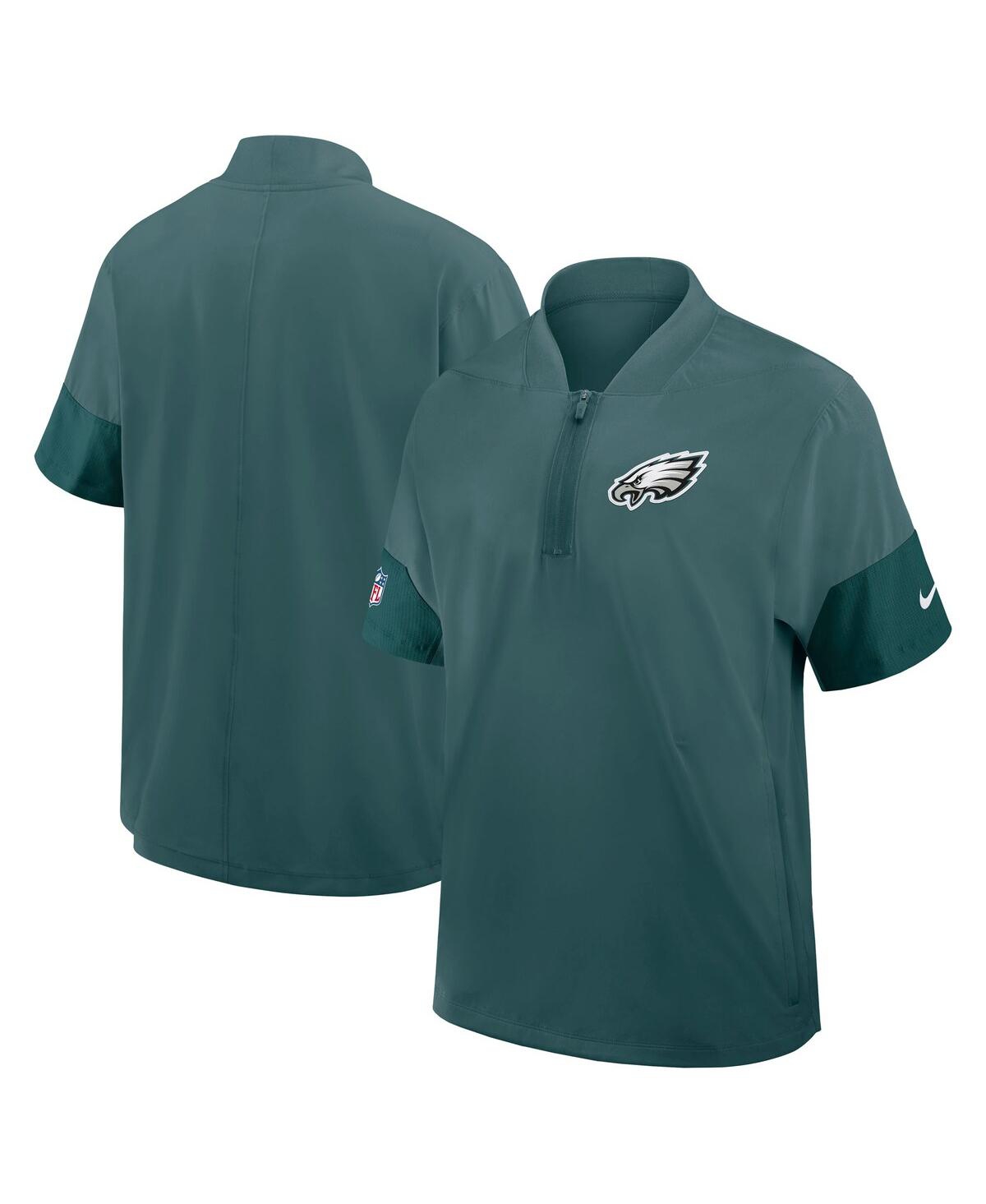 Men's Green Philadelphia Eagles Sideline Short Sleeve Quarter-Zip Performance Coach Jacket - Green