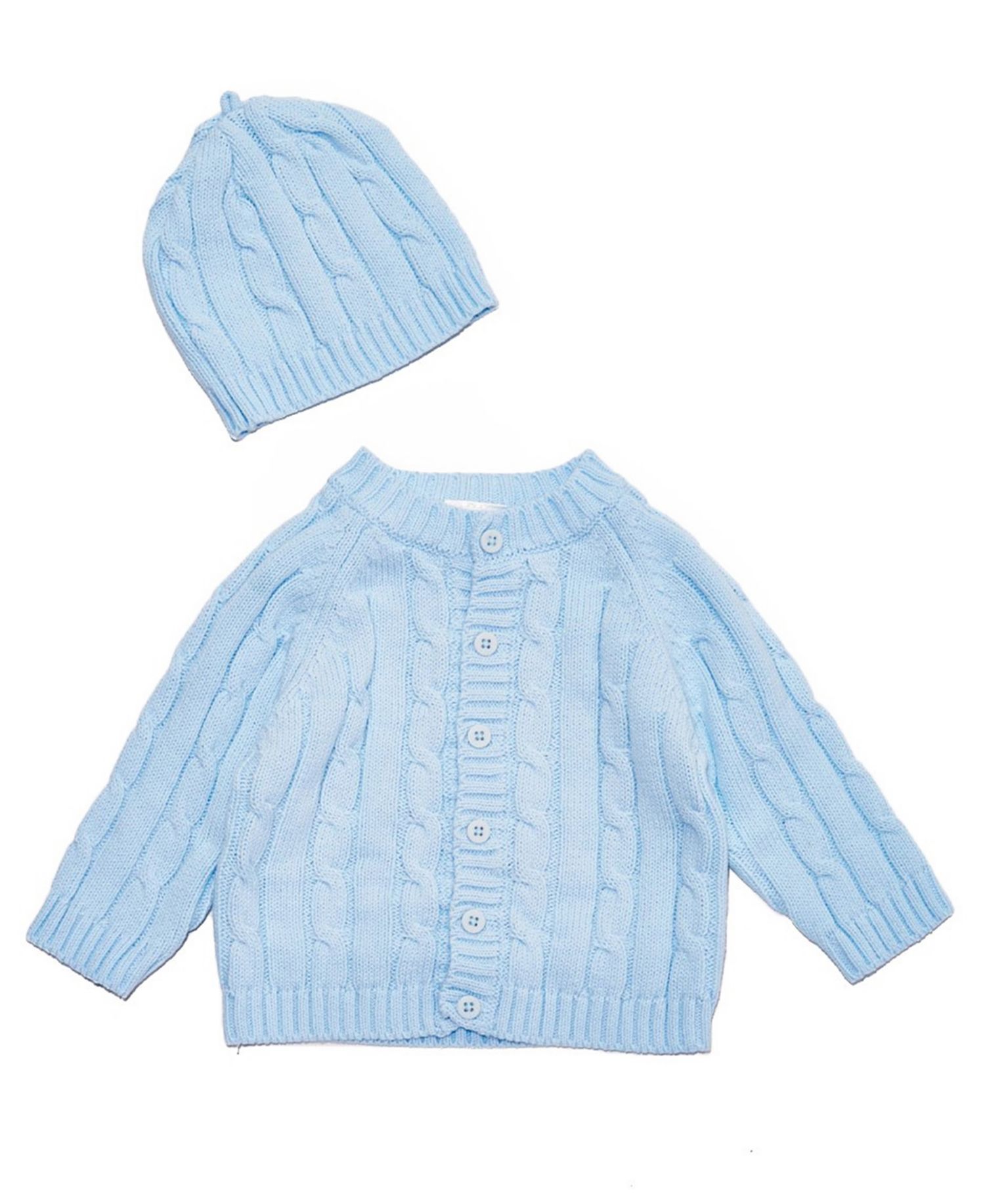 Cable Knit Baby Cardigan with Beanie