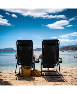 Outdoor Patio Zero Gravity Chairs Set of 4 - Reclining Lounge Chairs with Pillows & Cup Holders