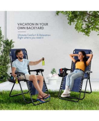 Outdoor Patio Zero Gravity Chairs Set of 4 - Reclining Lounge Chairs with Pillows & Cup Holders