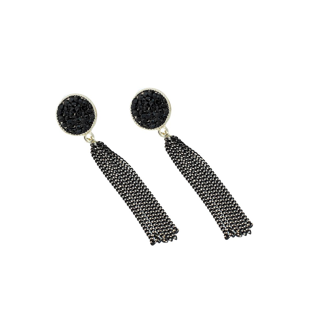 Circular-Tassel Drop Earrings - Black
