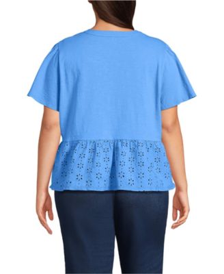 Women's Plus Size Short Sleeve Mixed Media Eyelet Top