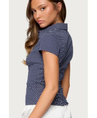 Women's Polka Dot Tailored Button Up Shirt