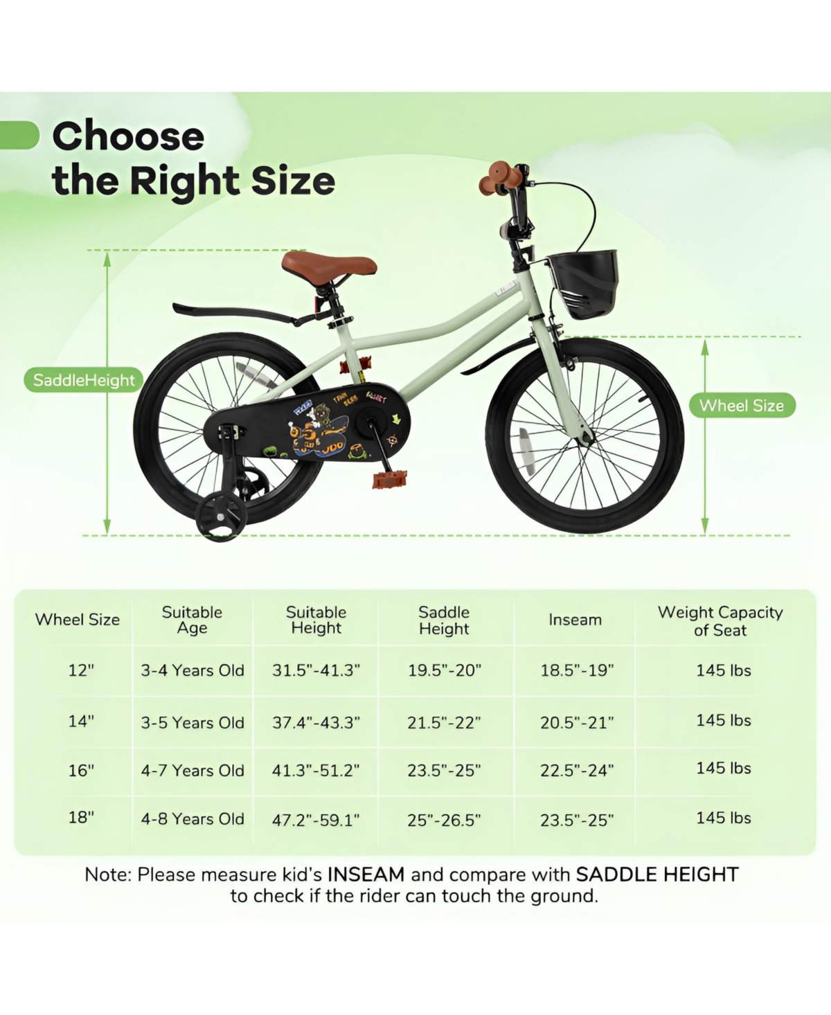 Kids Bike with Training Wheels Adjustable Seat Handlebar for Ages 4 to 7