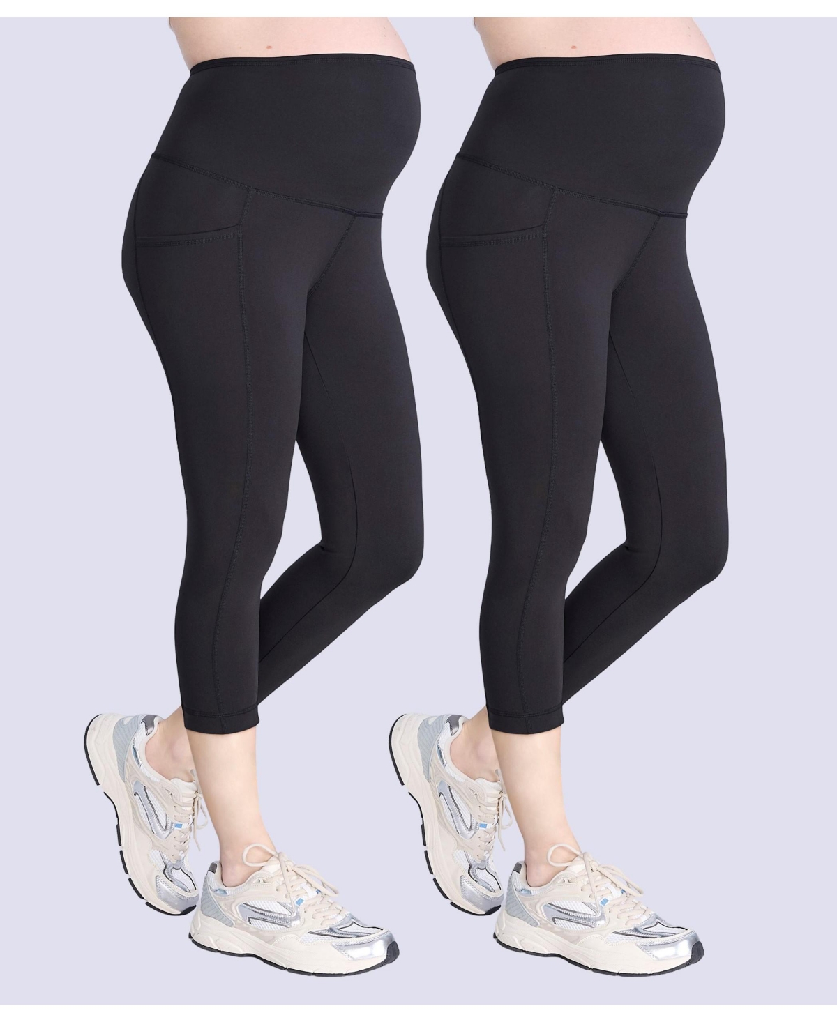 Maternity High Waist Over the Belly Active Pocket Crop Legging - 2 Pack - Motherhood - Black