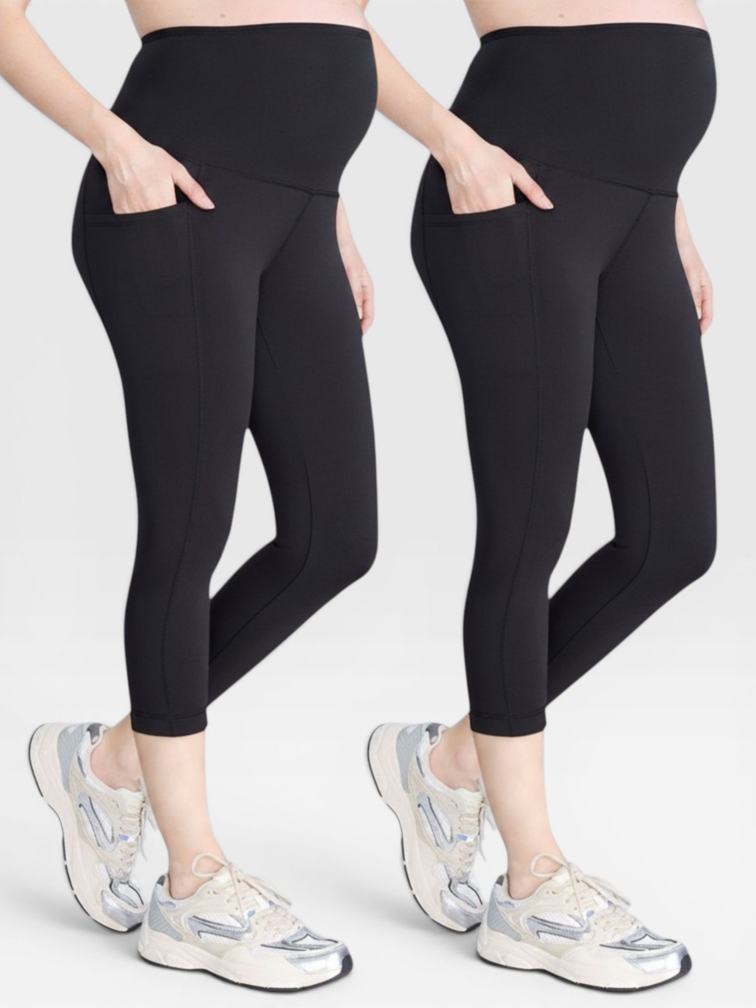 Women's High Waist Over the Belly Active Pocket Crop Legging - 2 Pack - Motherhood