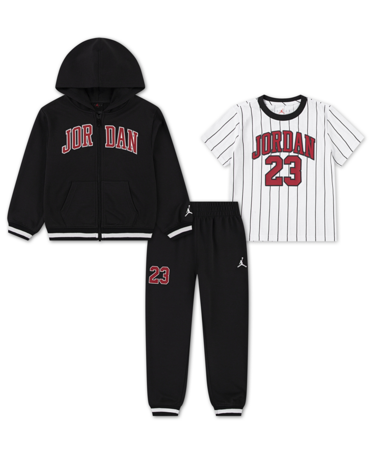 Jordan Little Boys 3-piece Jersey French Terry Full-zip Hoodie, T-shirt And Pants Set In Black