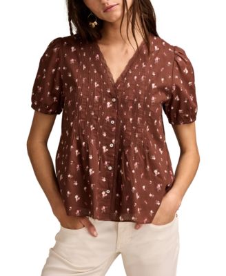 Lucky Brand - Women's Cotton Short-Sleeve Pintuck Top