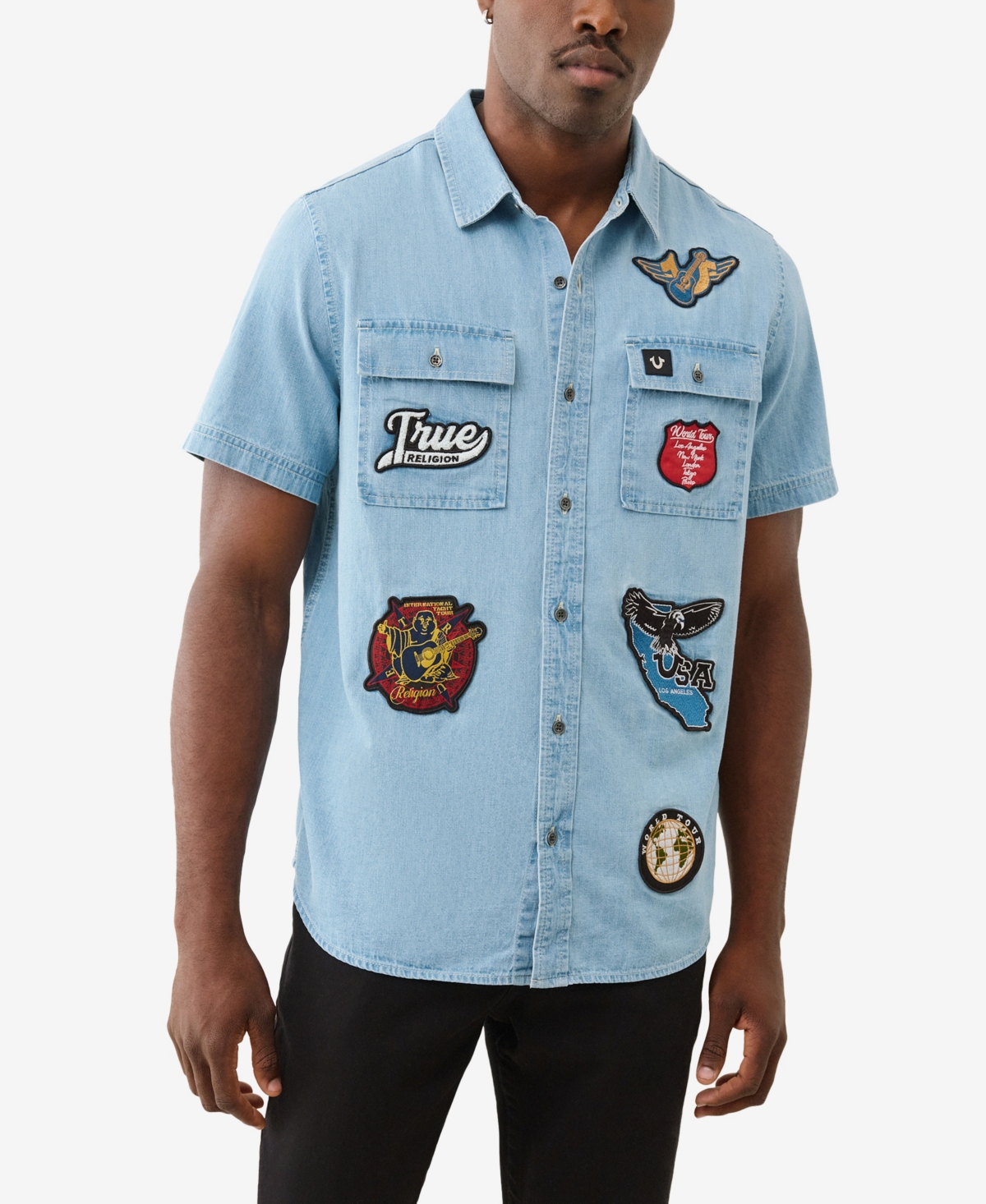 Men's Short Sleeve Chambray Workwear Patch Shirt - Chambray