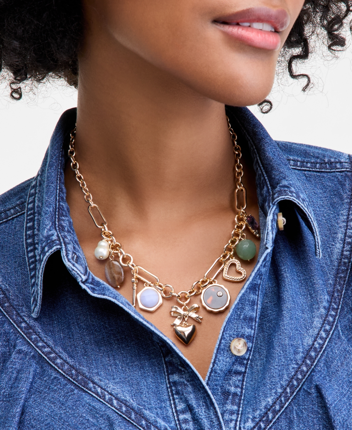 On 34th Multi-Stone Charm Necklace, 18" + 3" extender, Macy's Exclusive