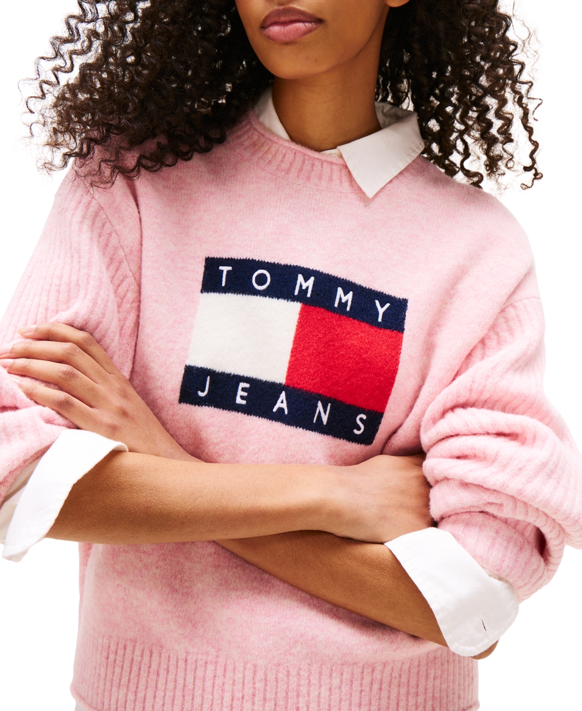 Tommy Jeans Women's Melange-flag Crewneck Sweater In Pink