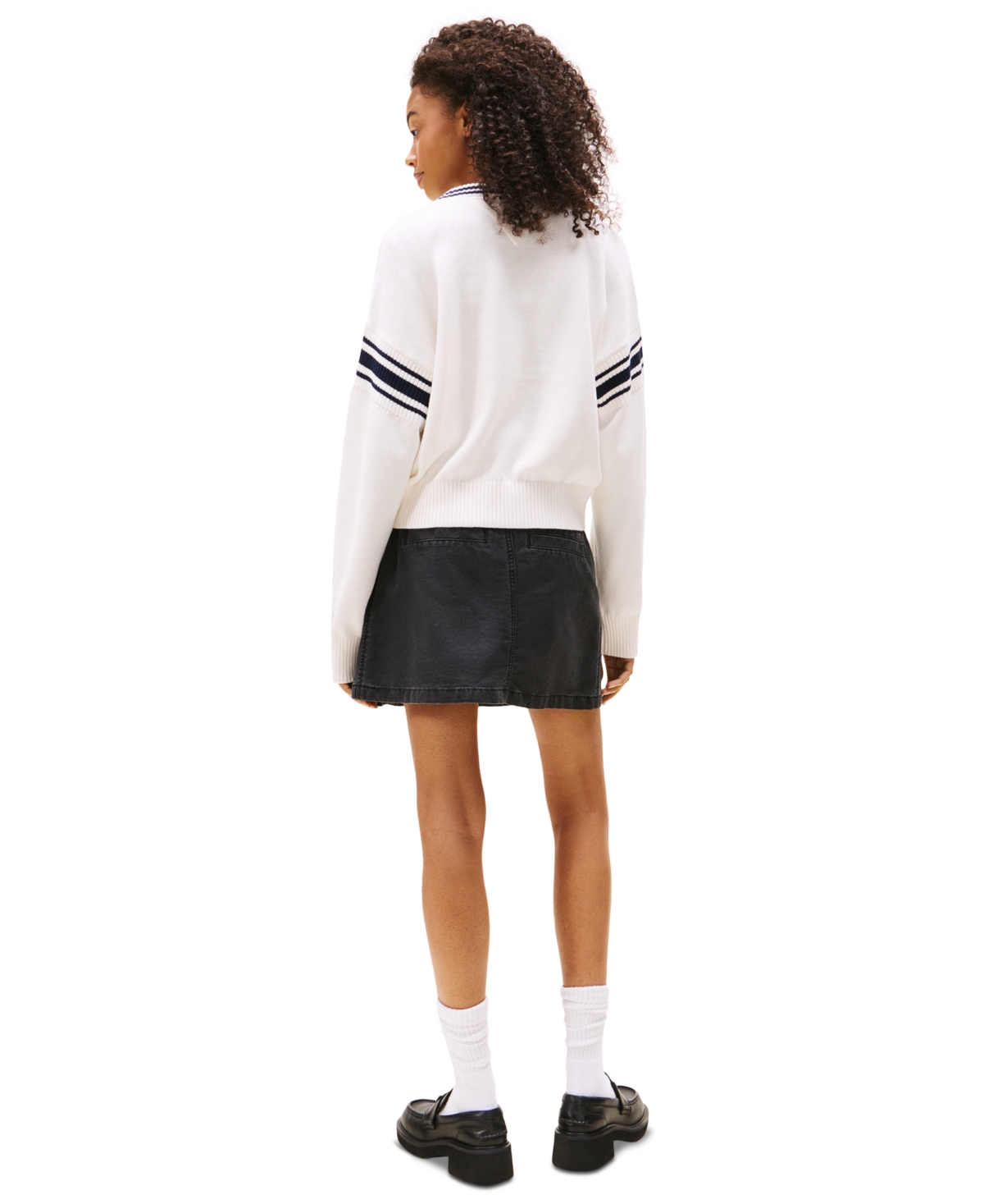 Tommy Jeans Women's Varsity V-neck Cotton Sweater In White